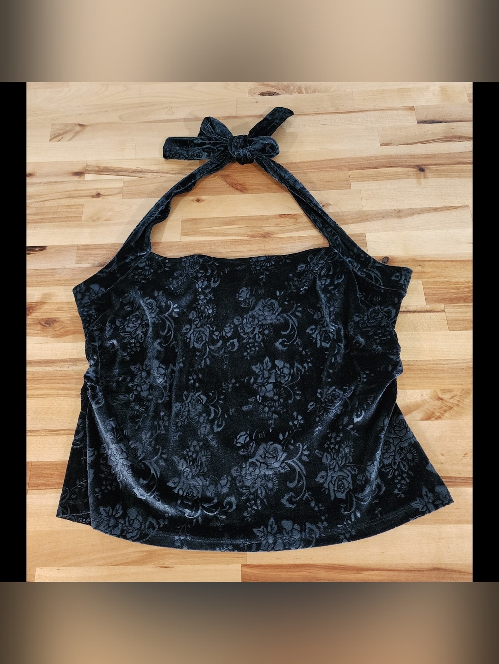 Anthropologie Maeve Burnout Halter Top Size XL Black Velvet Floral